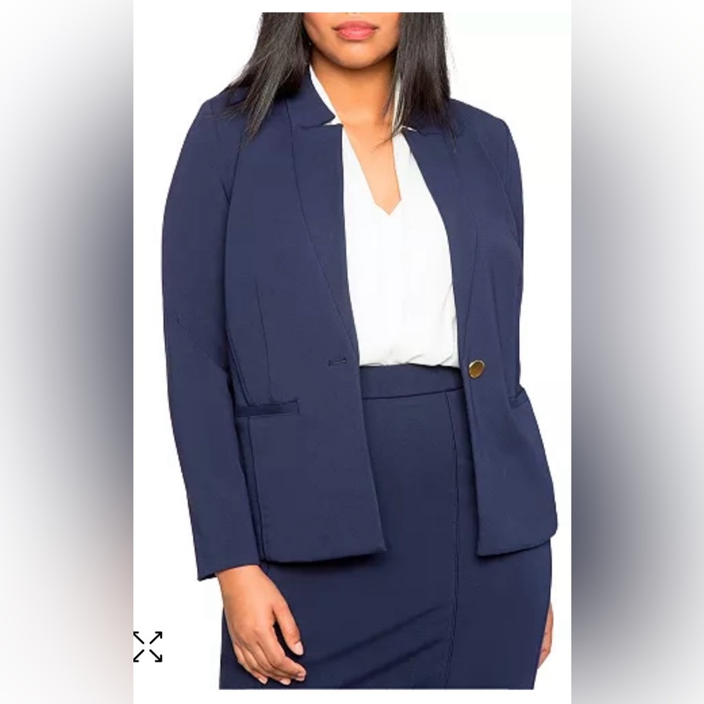 ELOQUII Women's Blazer Navy Blue One Button Stretch Career Work Suit Jacket 16